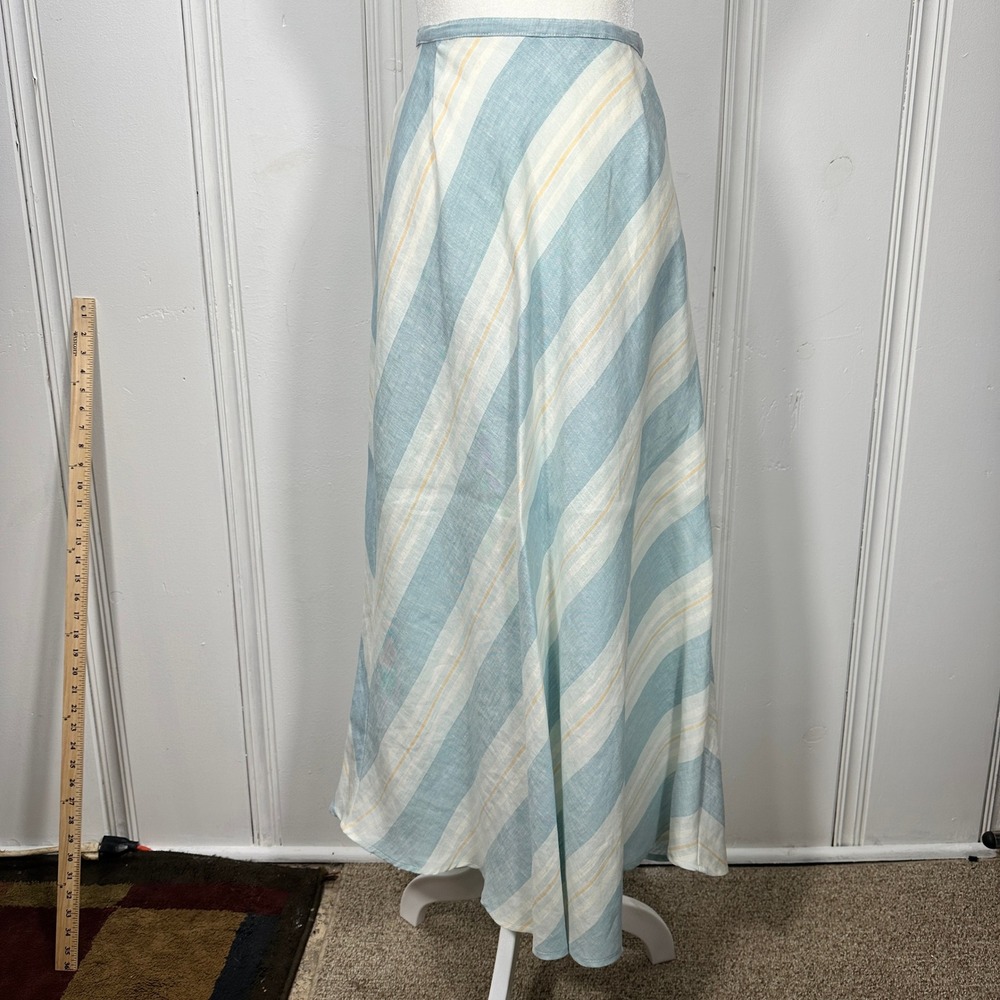 Vintage 90s Liz Claiborne Lizsport Linen Maxi Skirt 14 Bias Cut Striped